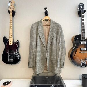 Vintage Farah Cream/Navy Twill Polyester Blazer